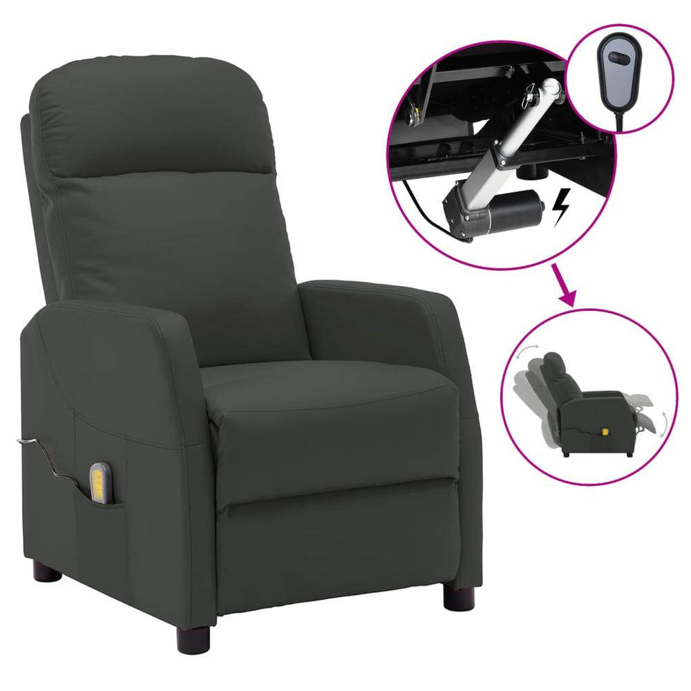 Massage Recliner Anthracite Faux Leather. Picture 11