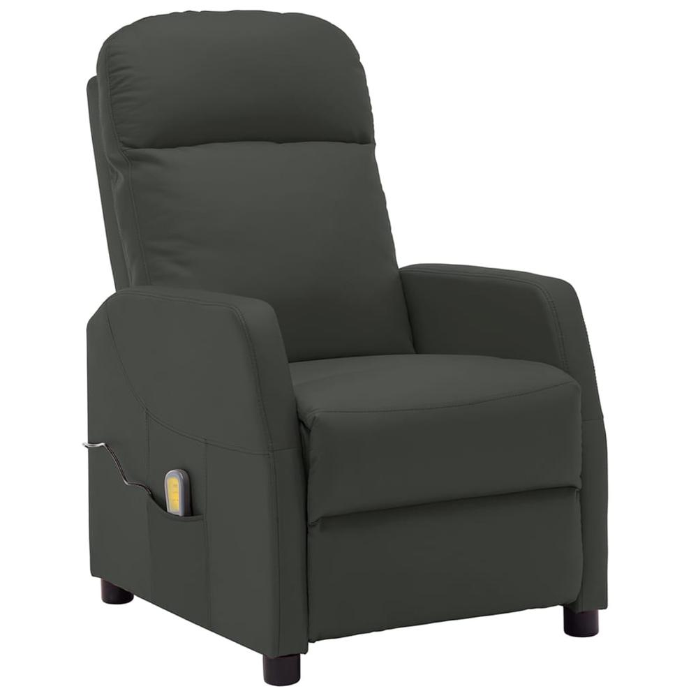 Massage Recliner Anthracite Faux Leather. Picture 1