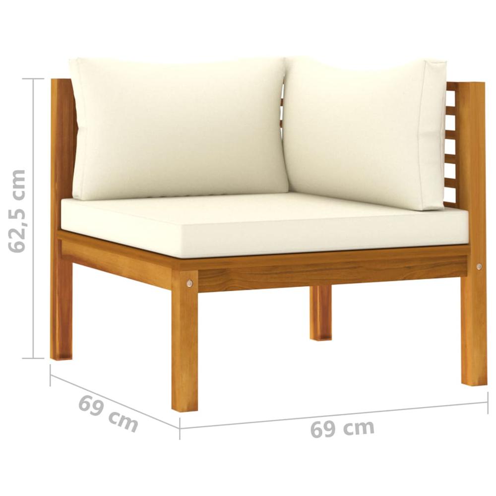 vidaXL Sectional Corner Sofa with Cream White Cushion Acacia Wood. Picture 7
