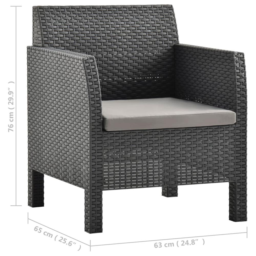 vidaXL 3 Piece Patio Lounge Set with Cushions PP Rattan Anthracite, 3079675. Picture 10