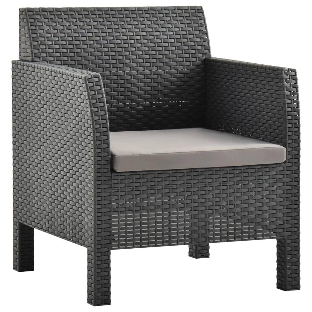 vidaXL 3 Piece Patio Lounge Set with Cushions PP Rattan Anthracite, 3079678. Picture 5