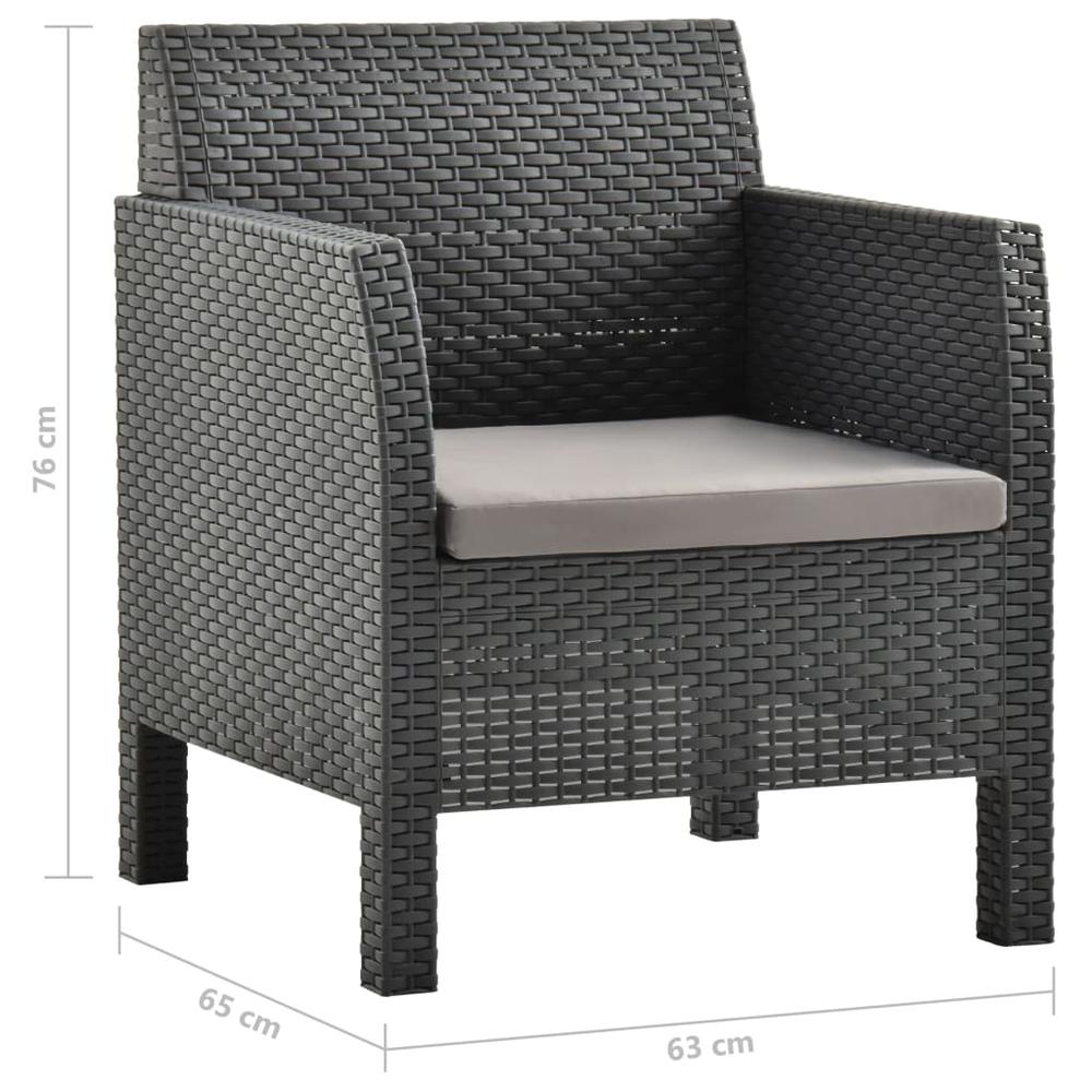 vidaXL 3 Piece Patio Lounge Set with Cushions PP Rattan Anthracite, 3079678. Picture 10