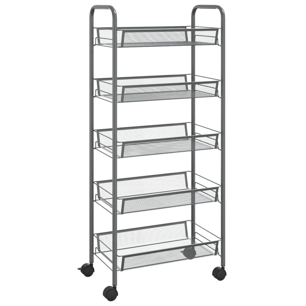 5-Tier Kitchen Trolley Gray 18.1"x10.2"x41.3" Iron. Picture 1