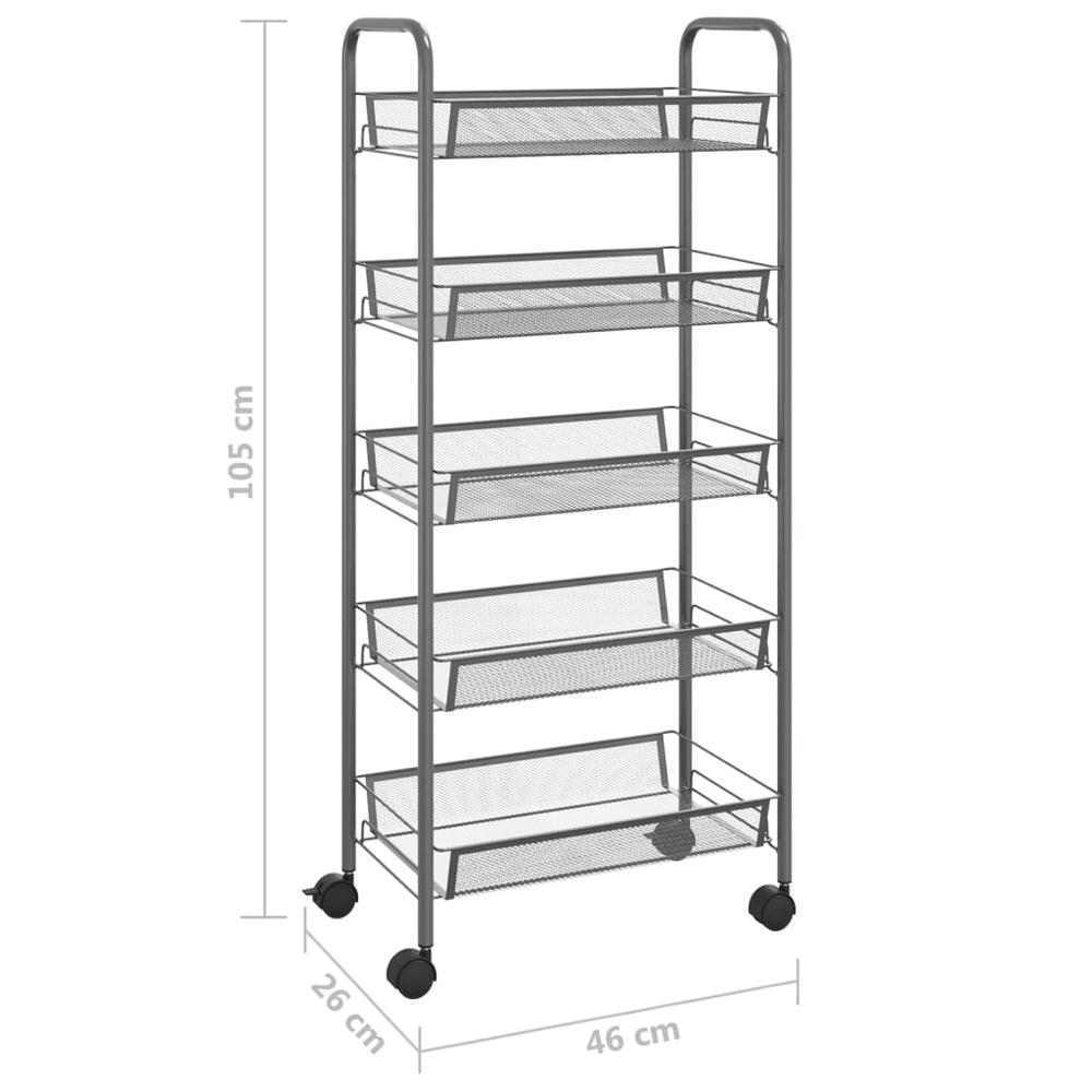 5-Tier Kitchen Trolley Gray 18.1"x10.2"x41.3" Iron. Picture 6