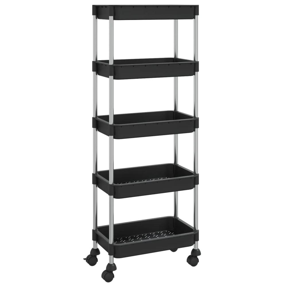 5-Tier Kitchen Trolley Black 16.5"x11.4"x50.4" Iron and ABS. Picture 1