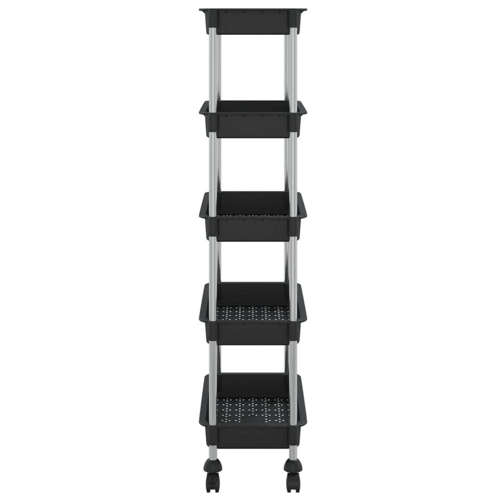 5-Tier Kitchen Trolley Black 16.5"x11.4"x50.4" Iron and ABS. Picture 3