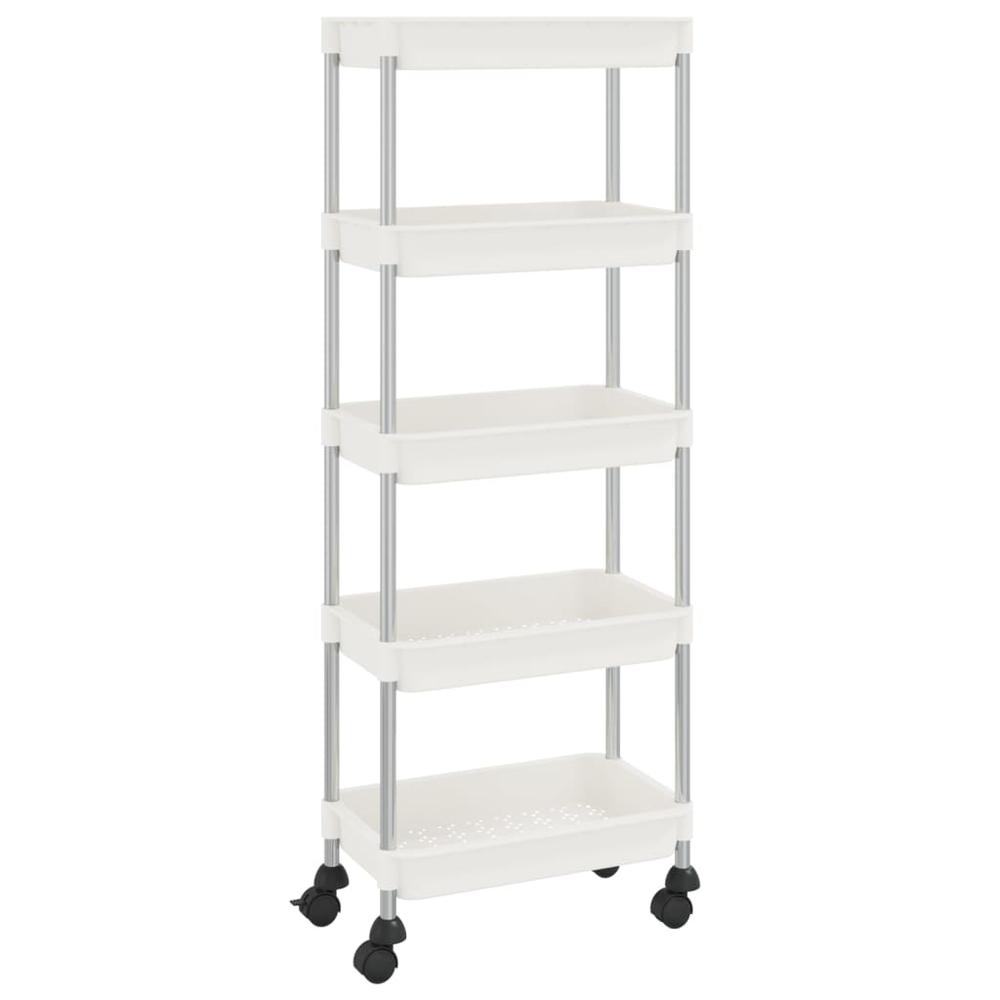 5-Tier Kitchen Trolley White 16.5"x11.4"x50.4" Iron and ABS. Picture 1