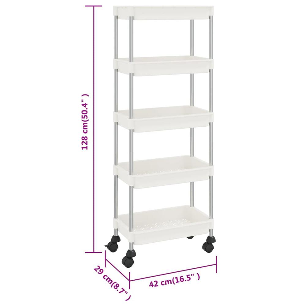5-Tier Kitchen Trolley White 16.5"x11.4"x50.4" Iron and ABS. Picture 6