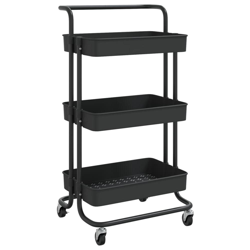 3-Tier Kitchen Trolley Black 16.5"x13.8"x33.5" Iron and ABS. Picture 1