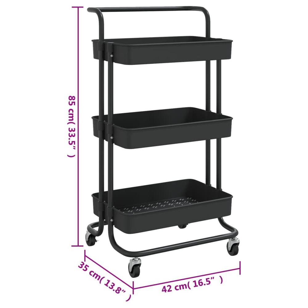 3-Tier Kitchen Trolley Black 16.5"x13.8"x33.5" Iron and ABS. Picture 6