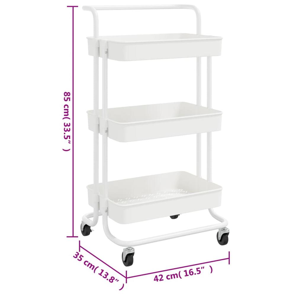 3-Tier Kitchen Trolley White 16.5"x13.8"x33.5" Iron and ABS. Picture 6
