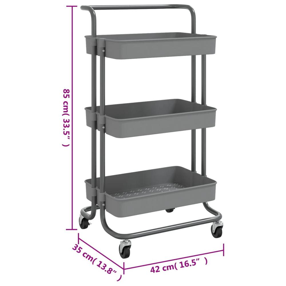 3-Tier Kitchen Trolley Gray 16.5"x13.8"x33.5" Iron and ABS. Picture 6