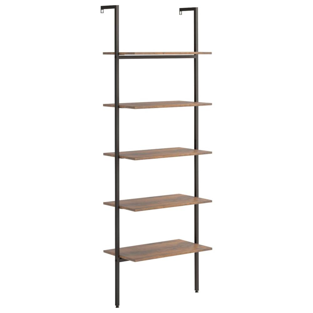 5-Tier Leaning Shelf Dark Brown and Black 25.2"x13.8"x72.8". Picture 1
