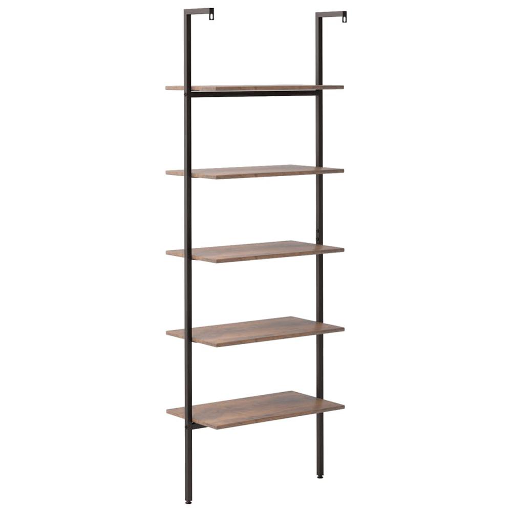 5-Tier Leaning Shelf Dark Brown and Black 25.2"x13.8"x72.8". Picture 4