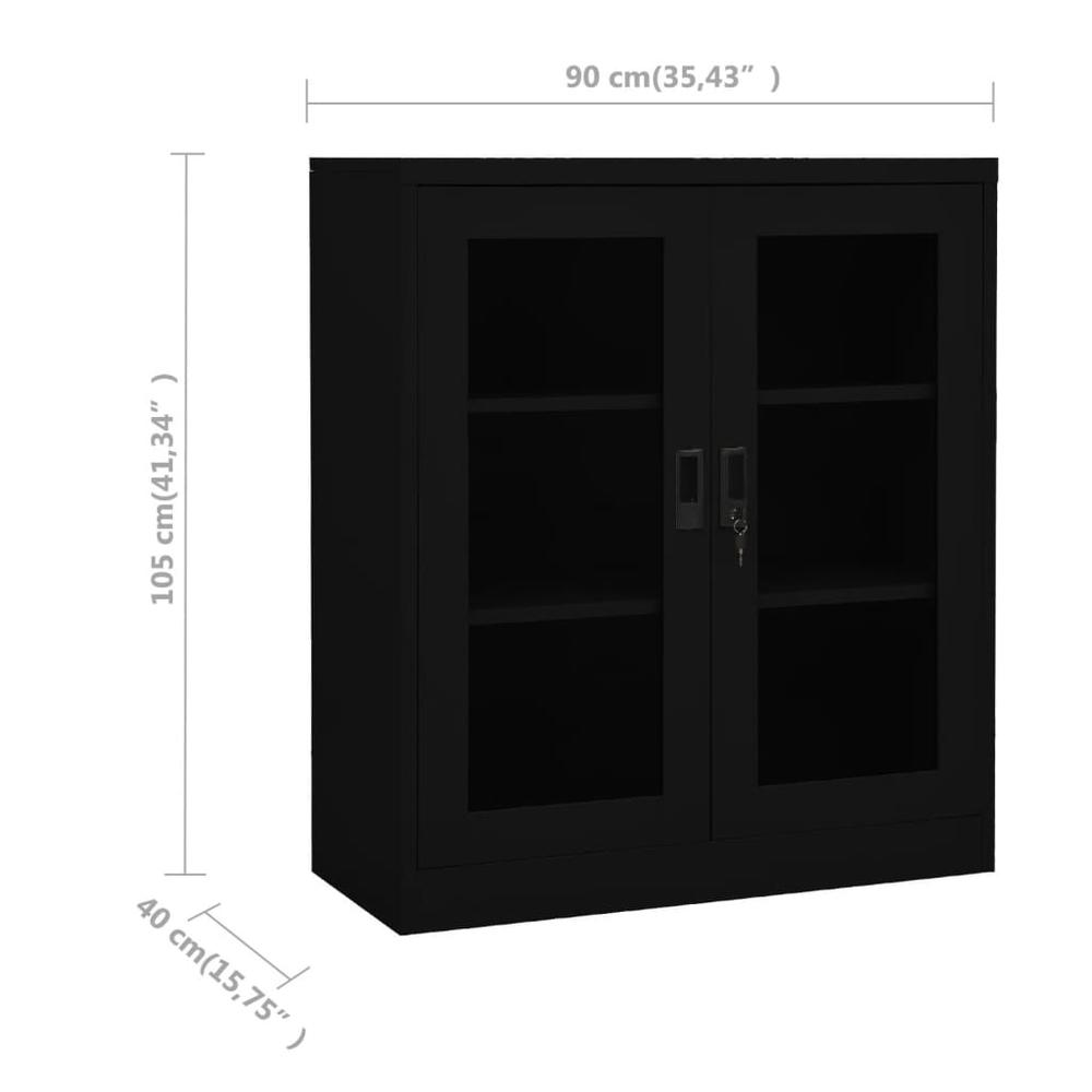 vidaXL Office Cabinet Black 35.4"x15.7"x41.3" Steel. Picture 8