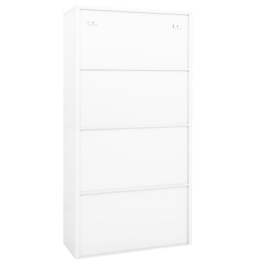 vidaXL Office Cabinet White 35.4"x15.7"x70.9" Steel and Tempered Glass, 335938. Picture 5