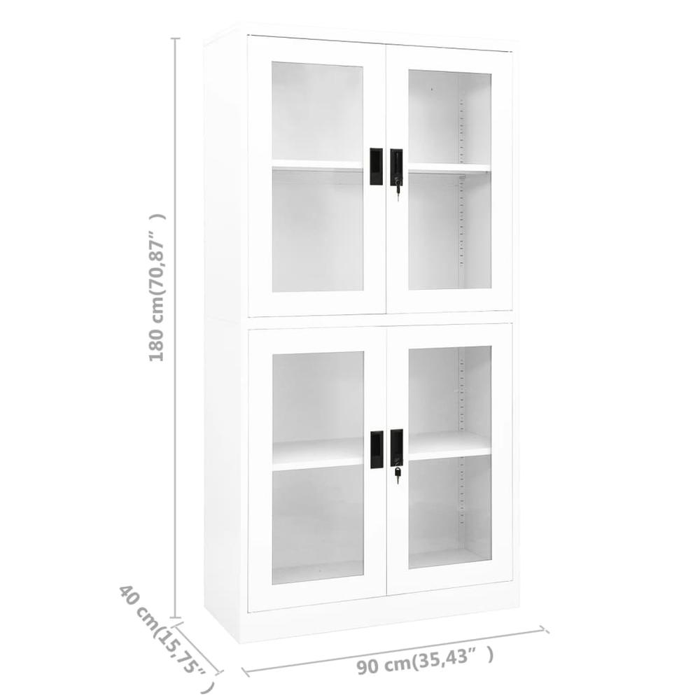 vidaXL Office Cabinet White 35.4"x15.7"x70.9" Steel and Tempered Glass, 335938. Picture 8