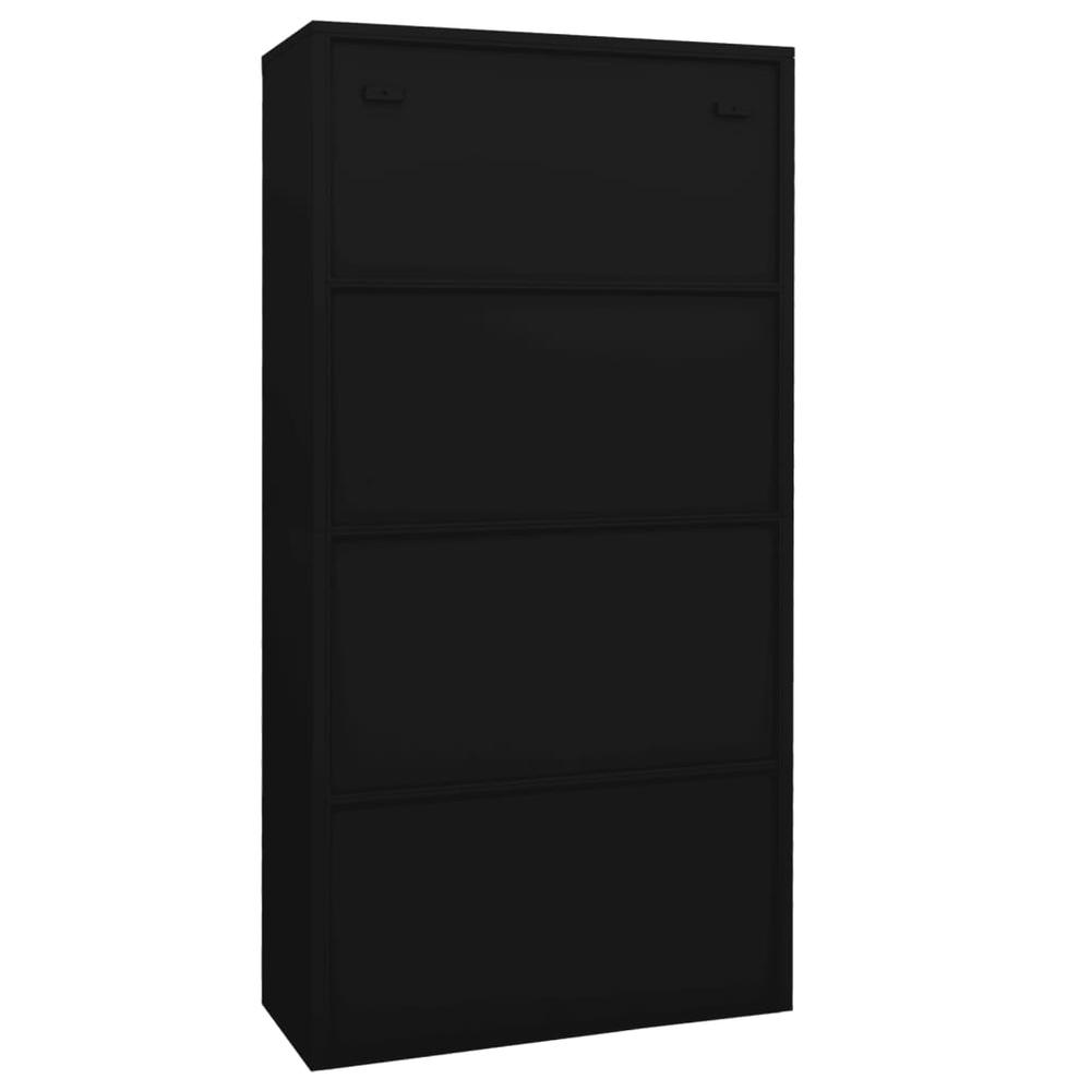 vidaXL Office Cabinet Black 35.4"x15.7"x70.9" Steel and Tempered Glass, 335940. Picture 5