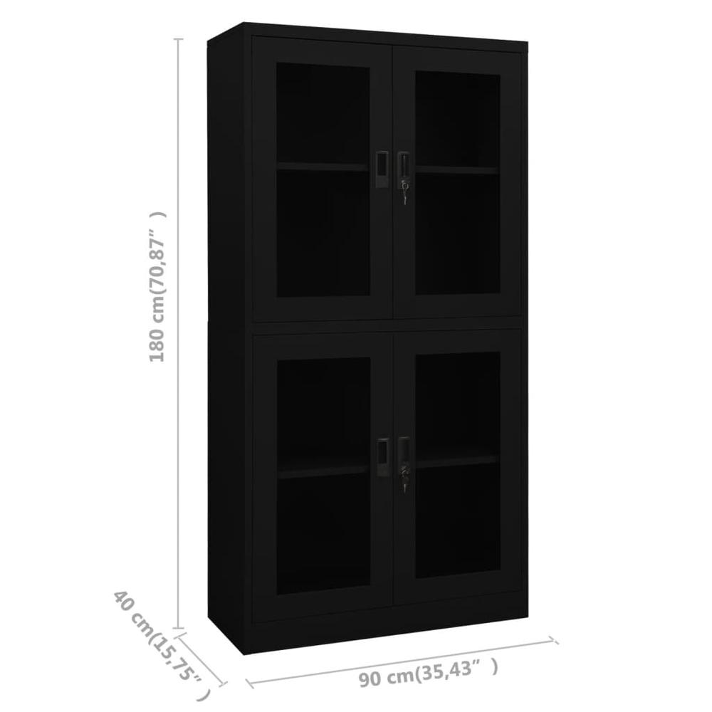 vidaXL Office Cabinet Black 35.4"x15.7"x70.9" Steel and Tempered Glass, 335940. Picture 8