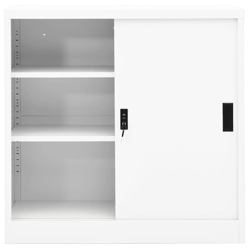 Office Cabinet with Sliding Door White 35.4"x15.7"x35.4" Steel. Picture 2