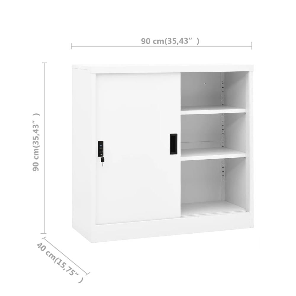 Office Cabinet with Sliding Door White 35.4"x15.7"x35.4" Steel. Picture 7