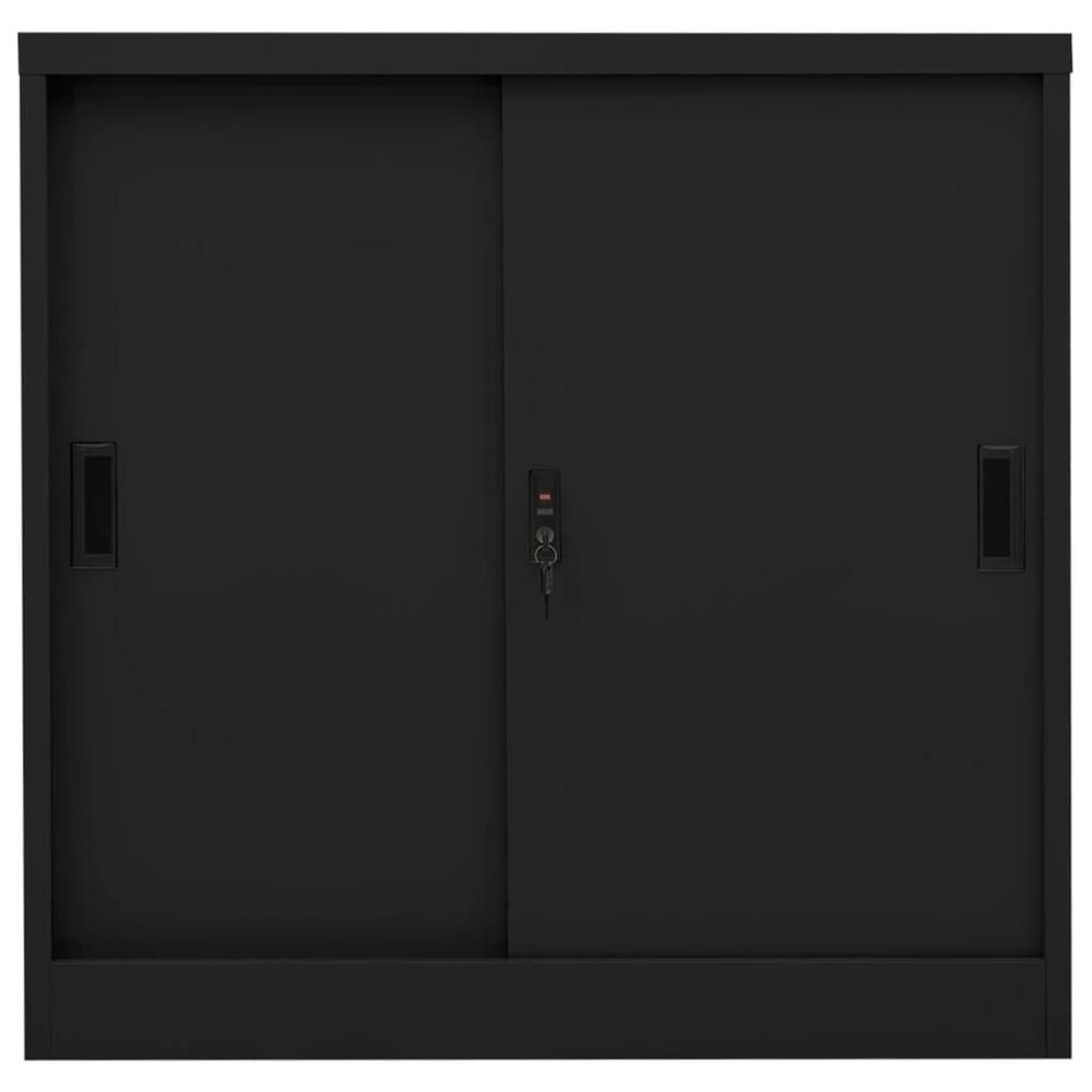 Office Cabinet with Sliding Door Black 35.4"x15.7"x35.4" Steel. Picture 1