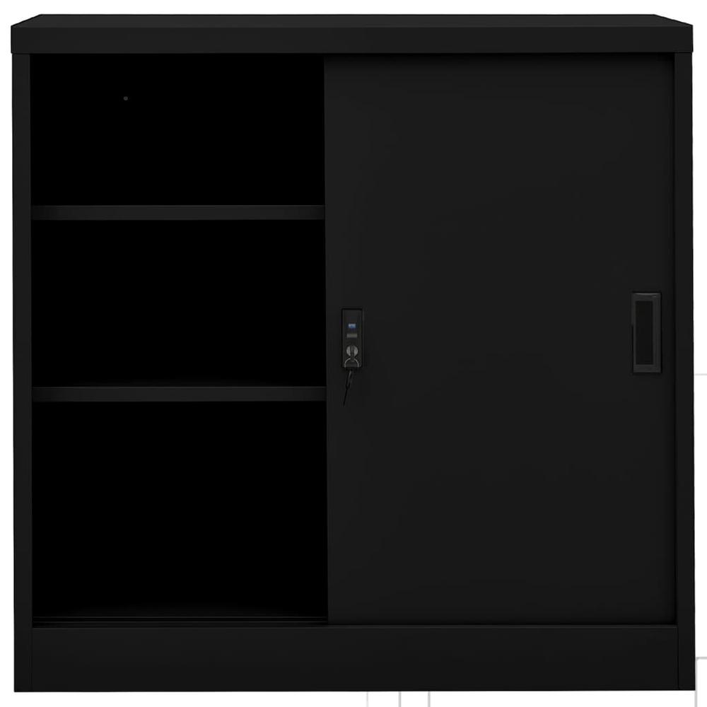 Office Cabinet with Sliding Door Black 35.4"x15.7"x35.4" Steel. Picture 2