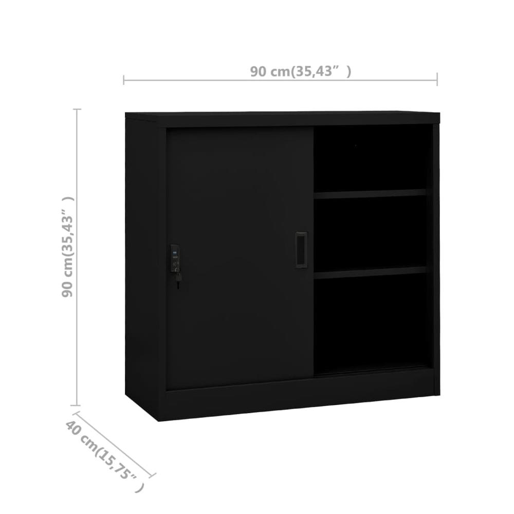 Office Cabinet with Sliding Door Black 35.4"x15.7"x35.4" Steel. Picture 7