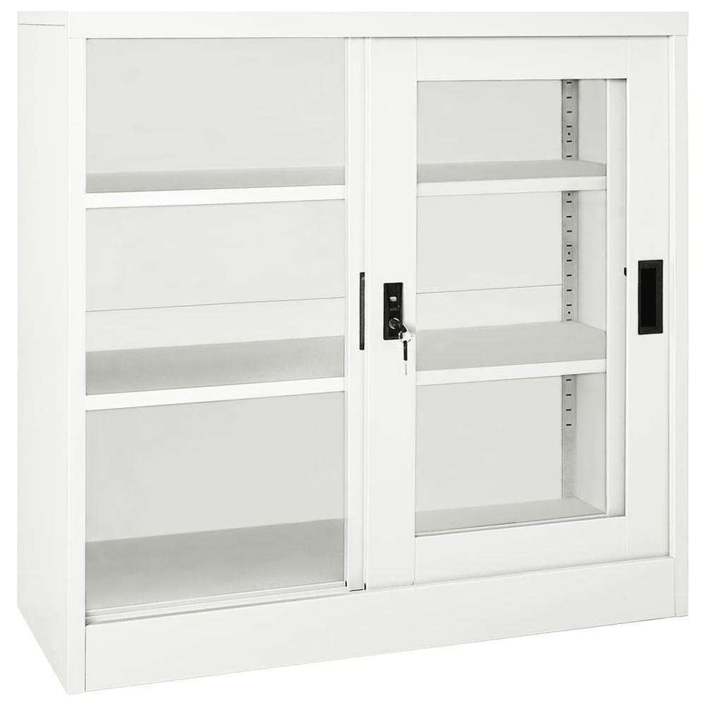 vidaXL Sliding Door Cabinet White 35.4"x15.7"x35.4" Steel, 335954. Picture 5