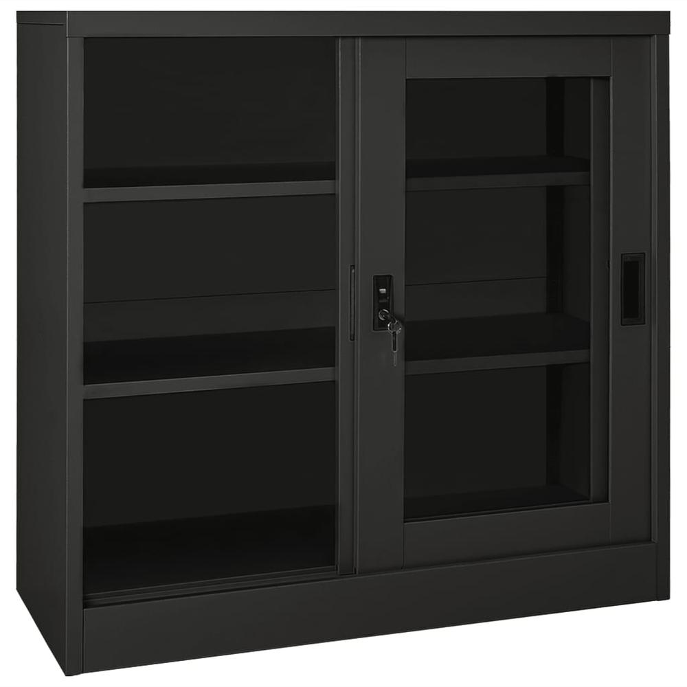vidaXL Sliding Door Cabinet Anthracite 35.4"x15.7"x35.4" Steel. Picture 5