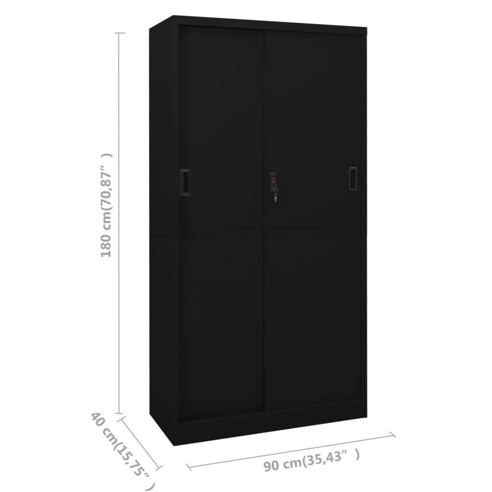 vidaXL Office Cabinet with Sliding Door Black 35.4"x15.7"x70.9" Steel, 335960. Picture 9