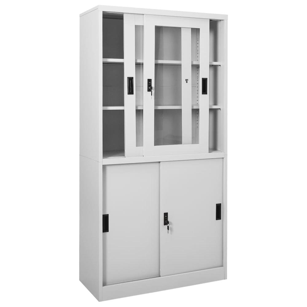 vidaXL Office Cabinet with Sliding Door Light Gray 35.4"x15.7"x70.9" Steel, 335963. Picture 5