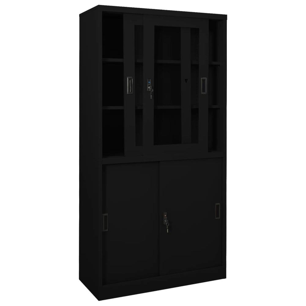 vidaXL Office Cabinet with Sliding Door Black 35.4"x15.7"x70.9" Steel, 335964. Picture 5