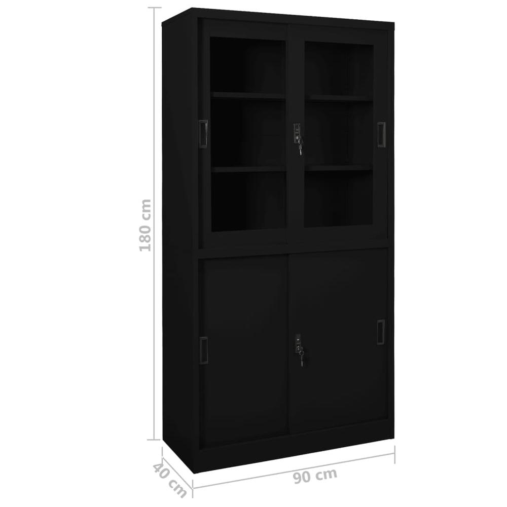 vidaXL Office Cabinet with Sliding Door Black 35.4"x15.7"x70.9" Steel, 335964. Picture 8