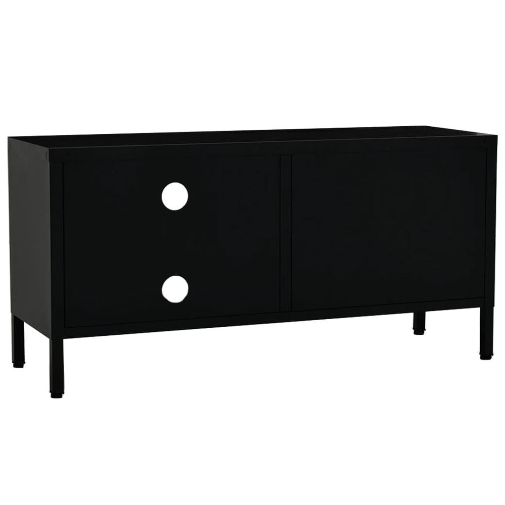 vidaXL TV Cabinet Black 35.4"x11.8"x17.3" Steel and Glass. Picture 5