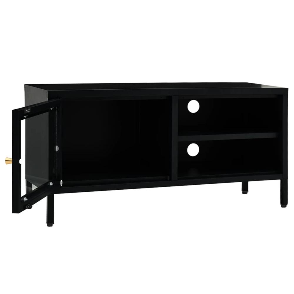 vidaXL TV Cabinet Black 35.4"x11.8"x17.3" Steel and Glass. Picture 6