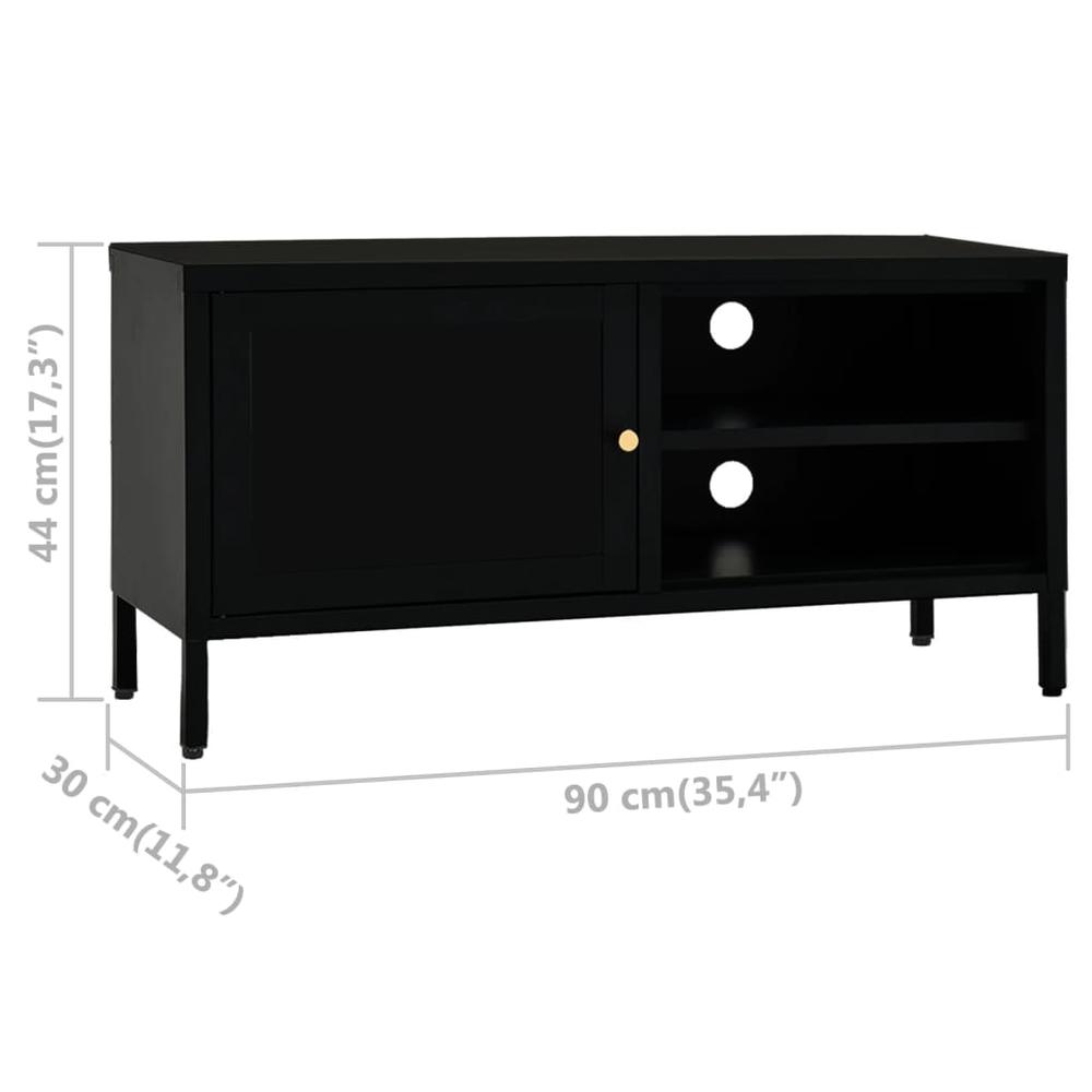 vidaXL TV Cabinet Black 35.4"x11.8"x17.3" Steel and Glass. Picture 10