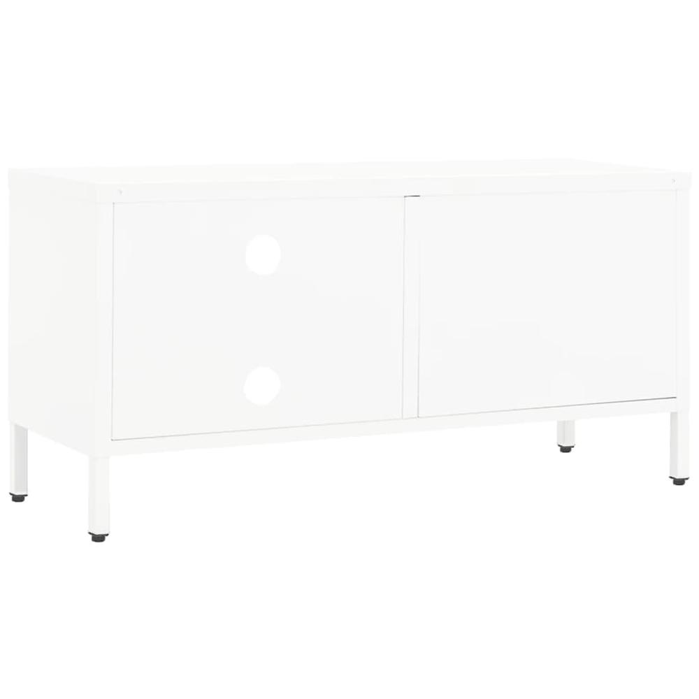 vidaXL TV Cabinet White 35.4"x11.8"x17.3" Steel and Glass. Picture 5