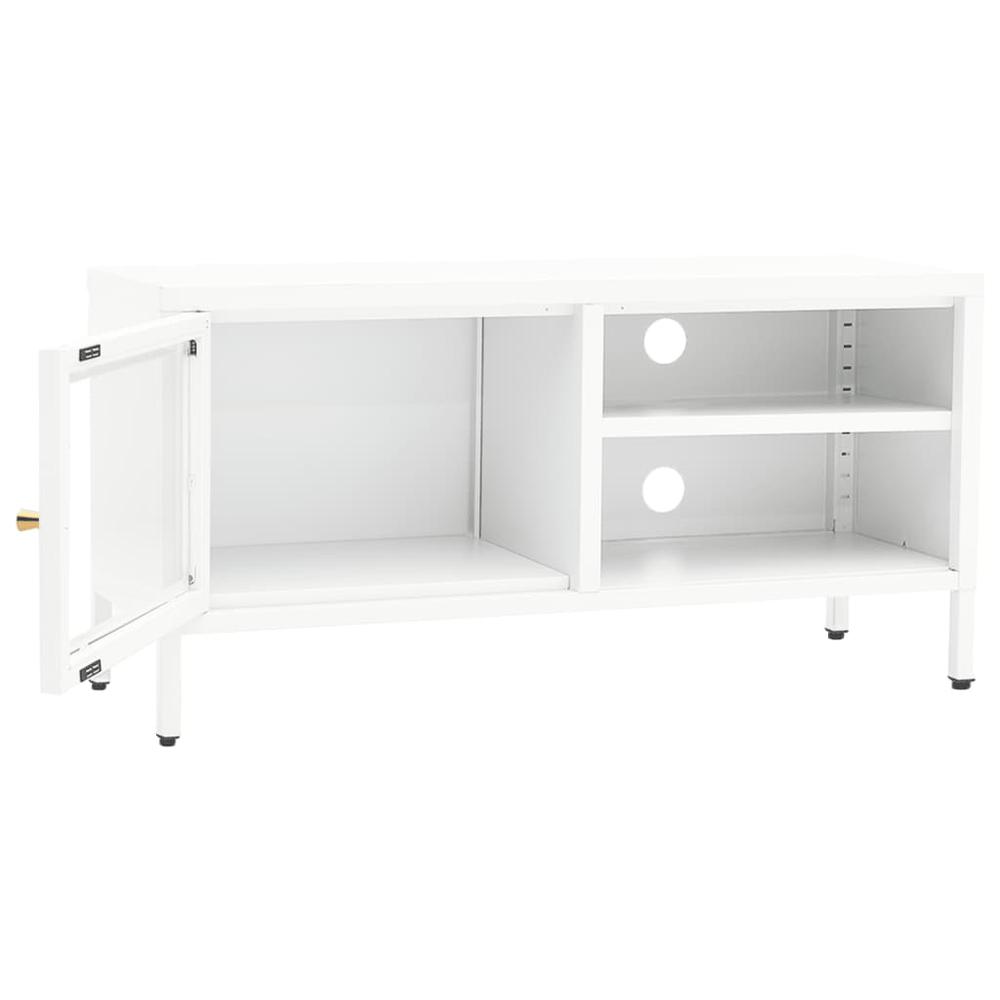vidaXL TV Cabinet White 35.4"x11.8"x17.3" Steel and Glass. Picture 6
