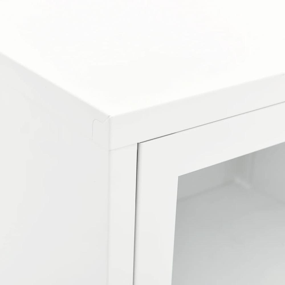 vidaXL TV Cabinet White 35.4"x11.8"x17.3" Steel and Glass. Picture 8