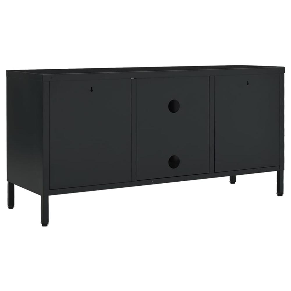 vidaXL TV Cabinet Black 41.3"x13.8"x20.5" Steel and Glass. Picture 5