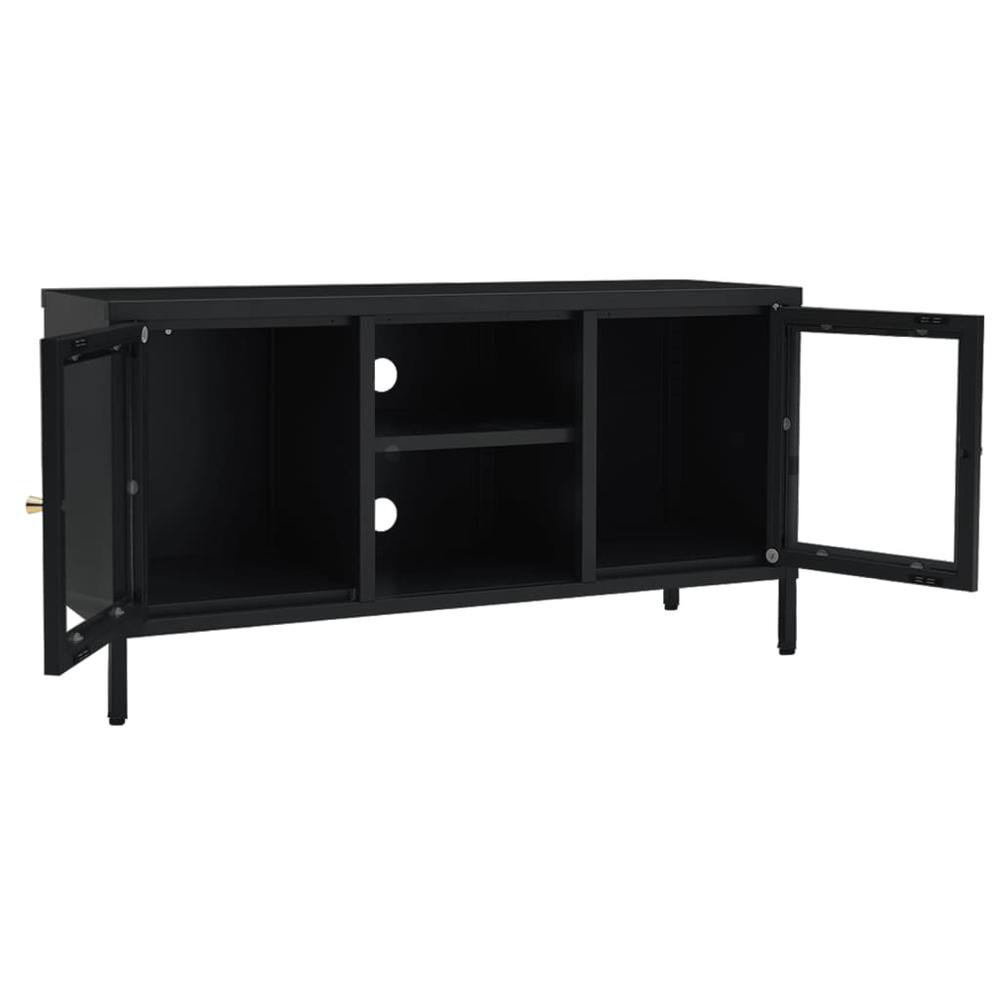 vidaXL TV Cabinet Black 41.3"x13.8"x20.5" Steel and Glass. Picture 6