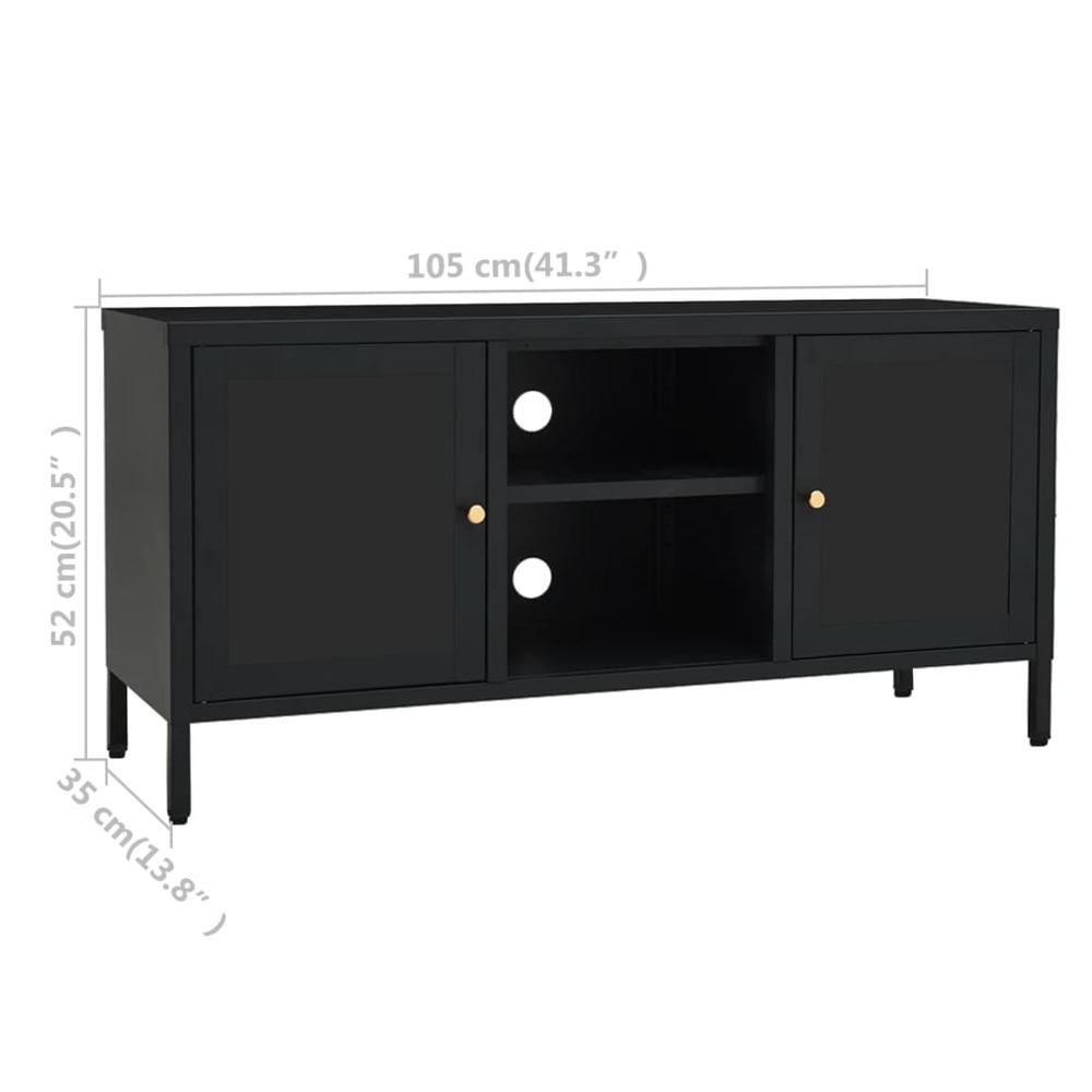 vidaXL TV Cabinet Black 41.3"x13.8"x20.5" Steel and Glass. Picture 10