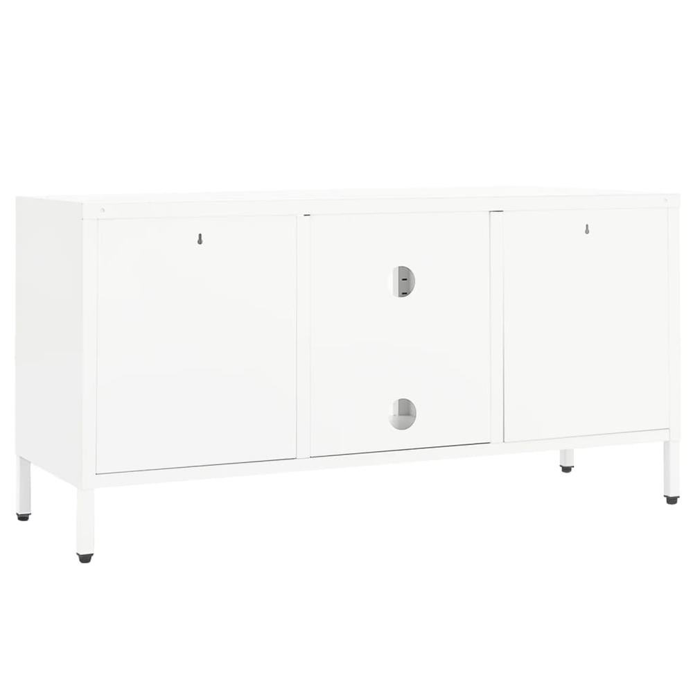 vidaXL TV Cabinet White 41.3"x13.8"x20.5" Steel and Glass. Picture 5