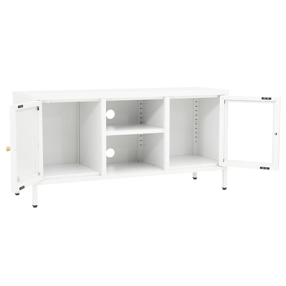 vidaXL TV Cabinet White 41.3"x13.8"x20.5" Steel and Glass. Picture 6