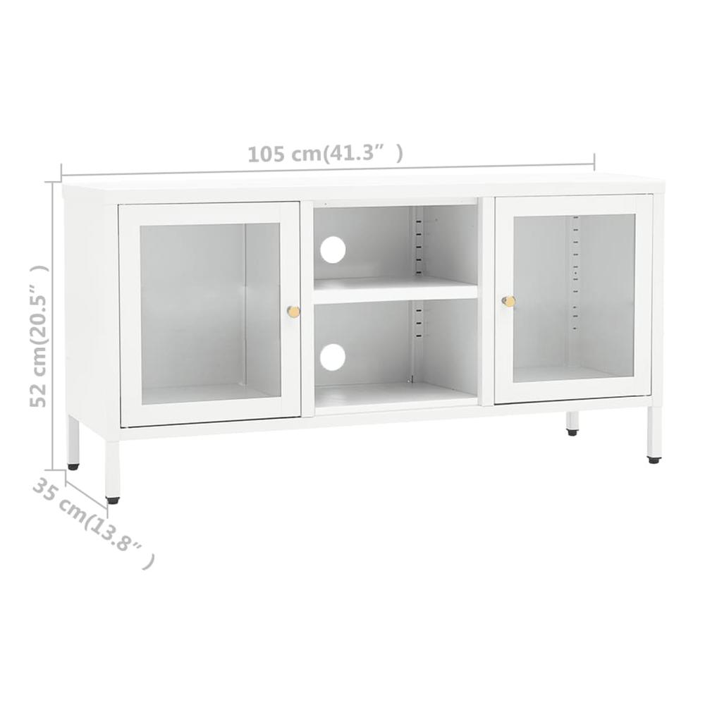 vidaXL TV Cabinet White 41.3"x13.8"x20.5" Steel and Glass. Picture 10