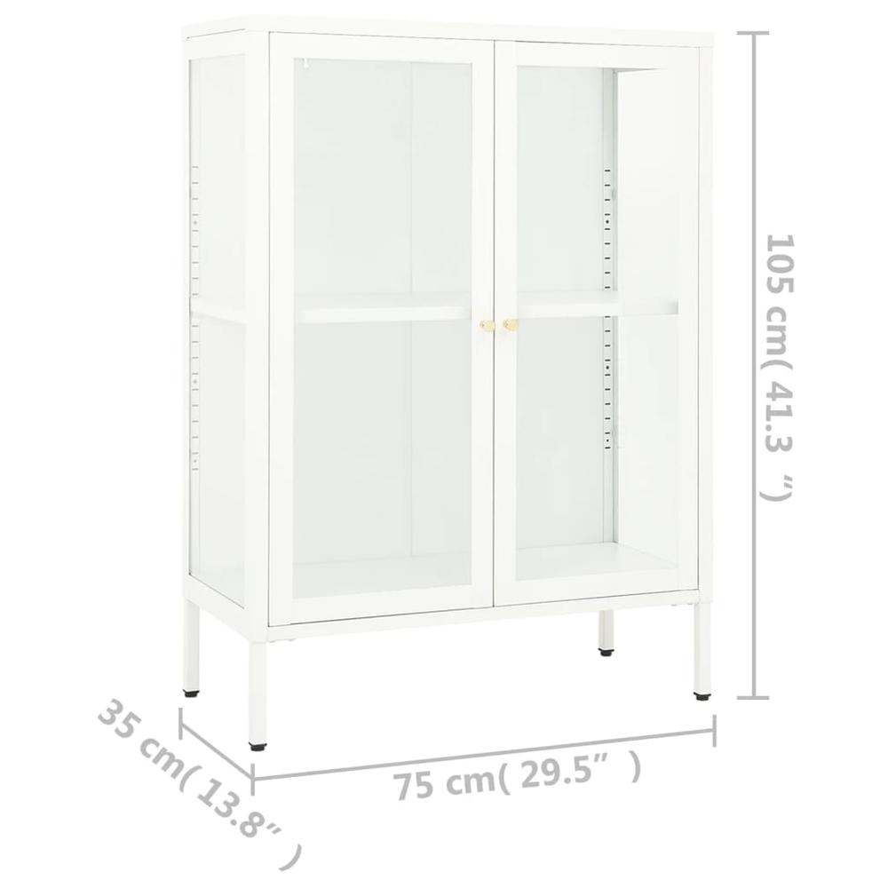 vidaXL Sideboard White 29.5"x13.8"x41.3" Steel and Glass. Picture 10
