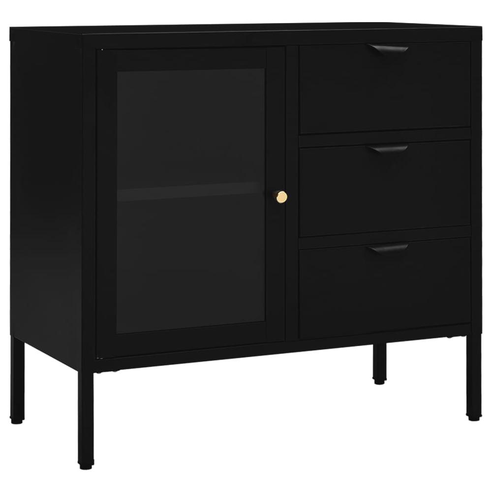 Sideboard Black 29.5"x13.8"x27.6" Steel and Tempered Glass. Picture 1