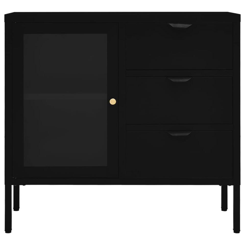 Sideboard Black 29.5"x13.8"x27.6" Steel and Tempered Glass. Picture 2