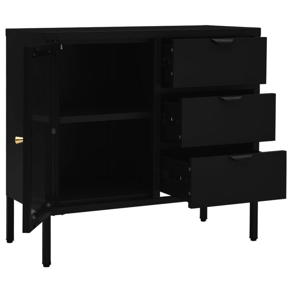 Sideboard Black 29.5"x13.8"x27.6" Steel and Tempered Glass. Picture 5